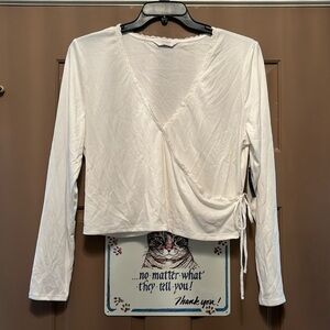 NWT Lucky Brand Long Sleeve Sandwash Rib Lace Trim Wrap Top size XL